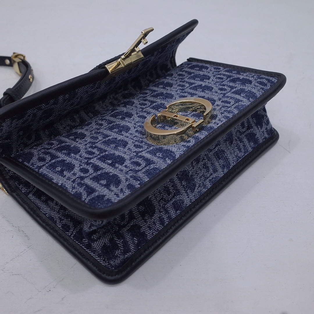 30 Montaigne East-West Bag with Chain Blue Denim Dior Oblique Jacquard and Smooth Calfskin